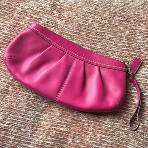 Coach Hot Pink Leather Pleated Wristlet Clutch